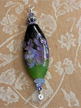 SALE Handmade Green and Purple Glass Pendant for Necklace